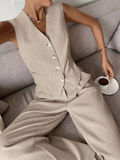 Damen Zweiteiler Weste Palazzo-Hose Elegantes Outfit
