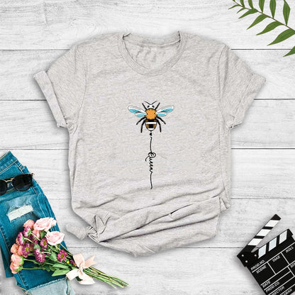 Damen T-Shirt Bienenmotiv Baumwolle Weiß