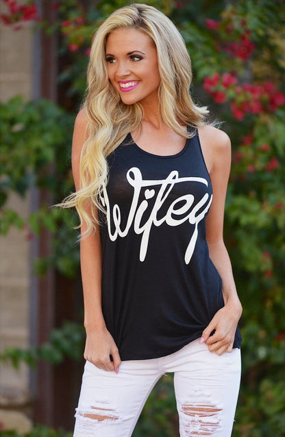 Damen Tanktop mit Schriftzug Trendfarbe Weiß