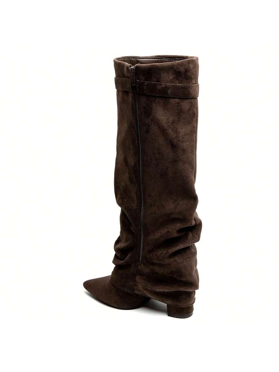 Damen Slouch Boots Faltstiefel Niedriger Absatz