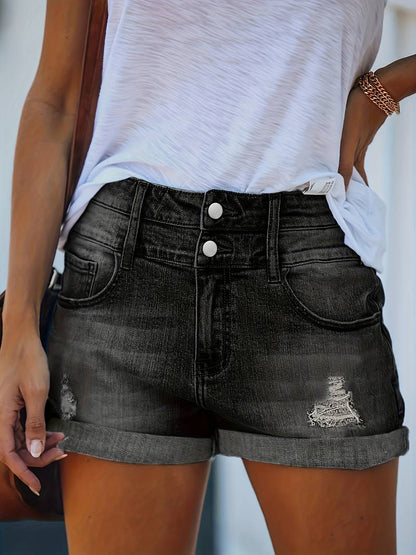 Norvielle Damen Gerippte Jeansshorts Sommer