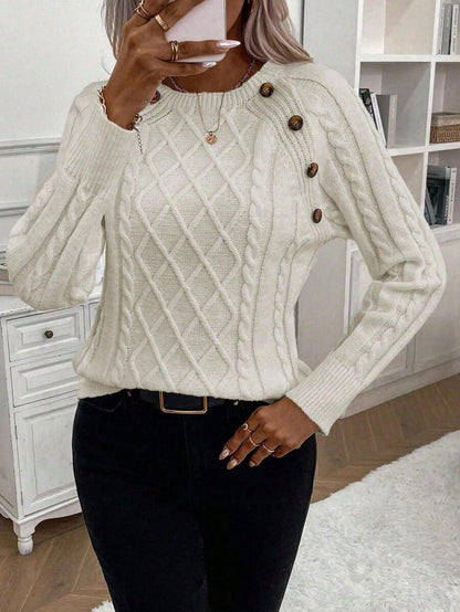 Clara Damenpullover Knopfdetails Zopfmuster