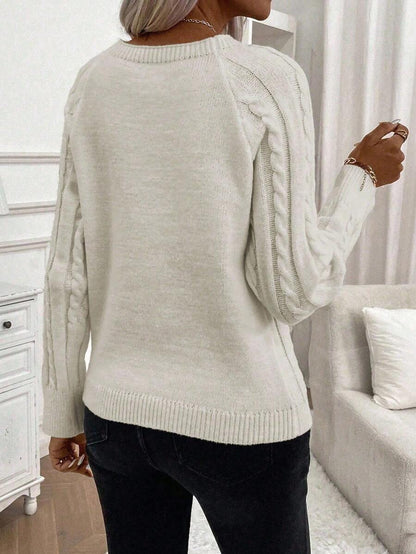Clara Damenpullover Knopfdetails Zopfmuster