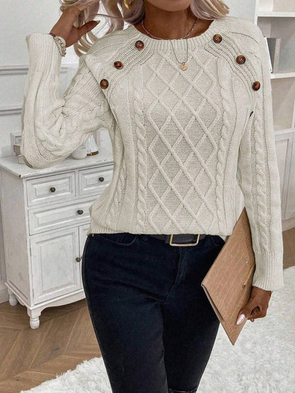 Clara Damenpullover Knopfdetails Zopfmuster