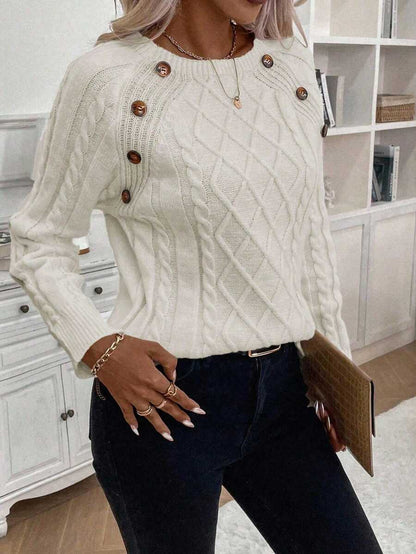 Clara Damenpullover Knopfdetails Zopfmuster