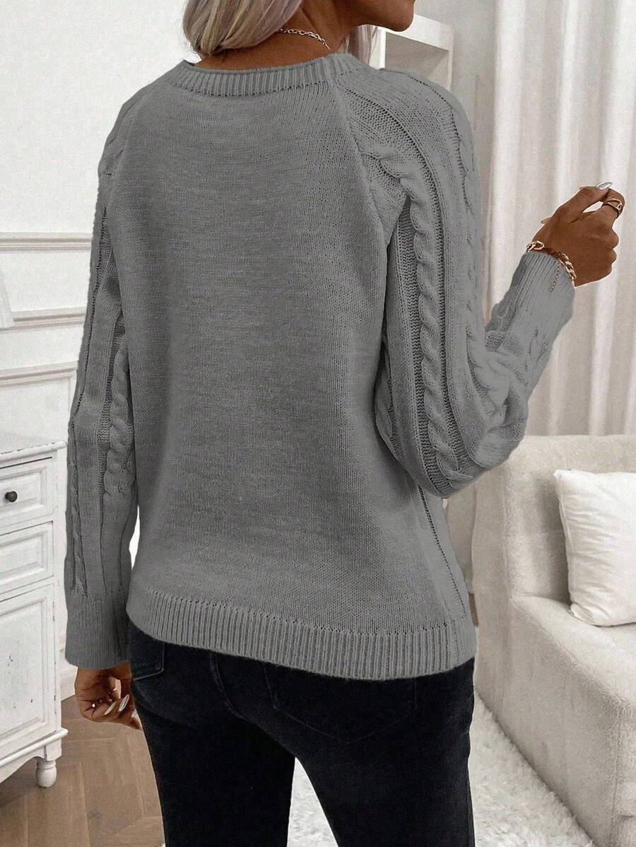 Clara Damenpullover Knopfdetails Zopfmuster
