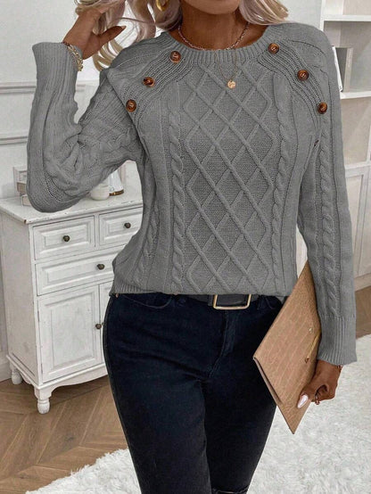 Clara Damenpullover Knopfdetails Zopfmuster