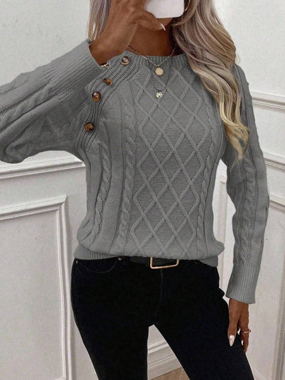 Clara Damenpullover Knopfdetails Zopfmuster