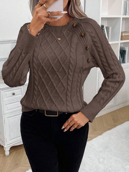 Clara Damenpullover Knopfdetails Zopfmuster