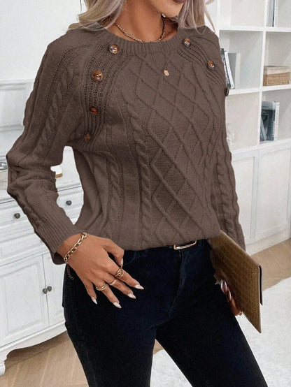 Clara Damenpullover Knopfdetails Zopfmuster