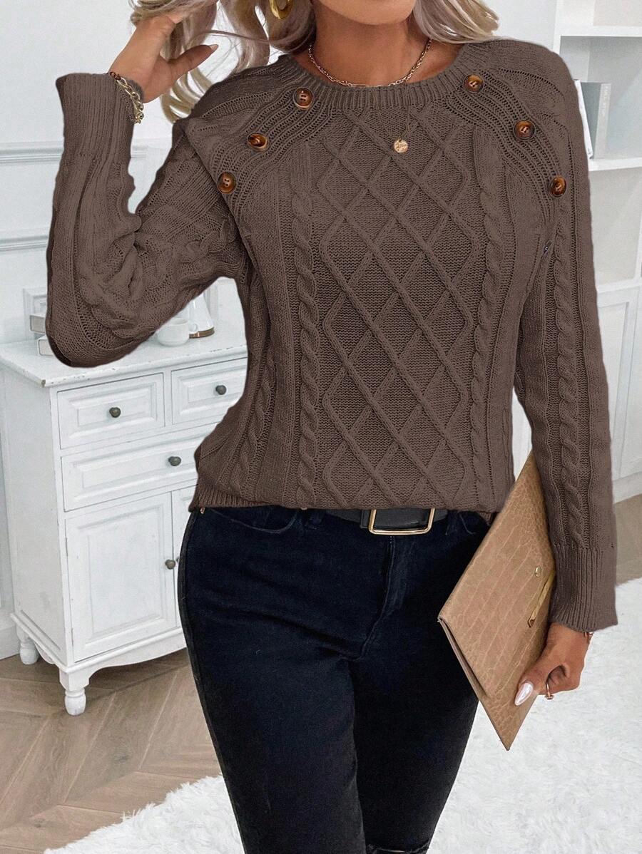 Clara Damenpullover Knopfdetails Zopfmuster
