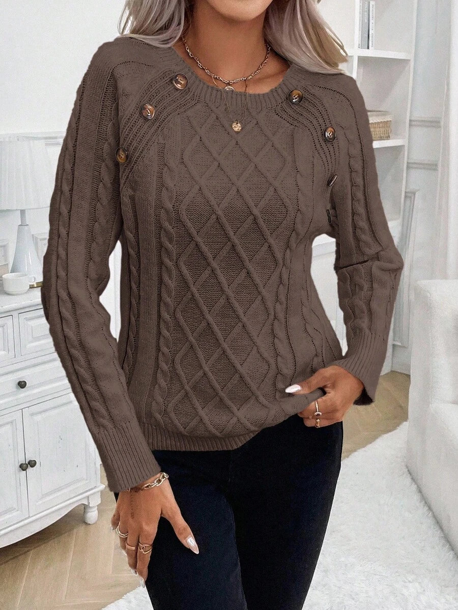 Clara Damenpullover Knopfdetails Zopfmuster