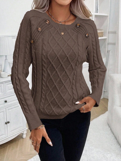 Clara Damenpullover Knopfdetails Zopfmuster