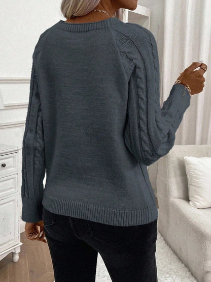 Clara Damenpullover Knopfdetails Zopfmuster