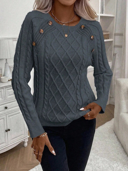 Clara Damenpullover Knopfdetails Zopfmuster