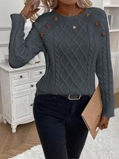 Clara Damenpullover Knopfdetails Zopfmuster