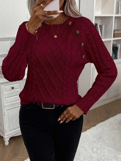 Clara Damenpullover Knopfdetails Zopfmuster