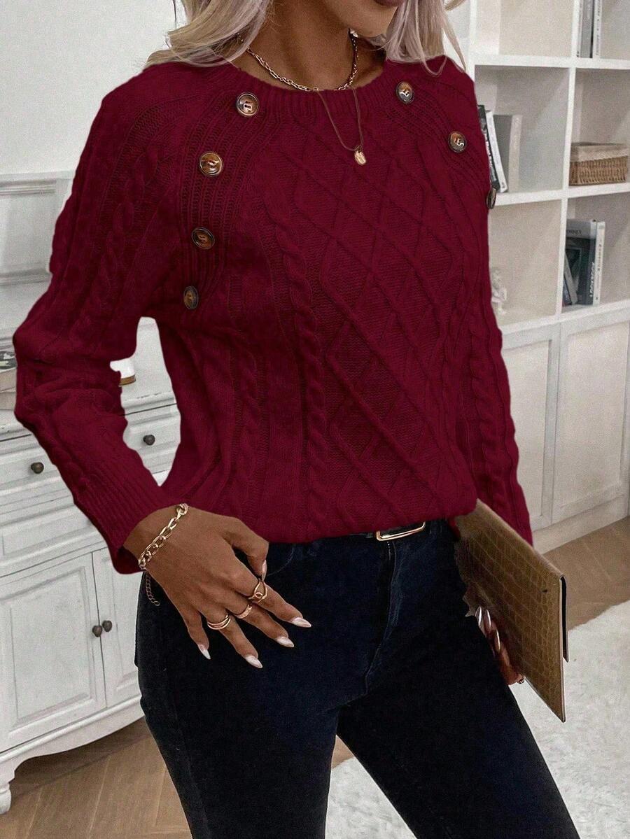 Clara Damenpullover Knopfdetails Zopfmuster