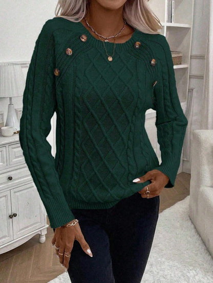 Clara Damenpullover Knopfdetails Zopfmuster