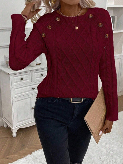 Clara Damenpullover Knopfdetails Zopfmuster