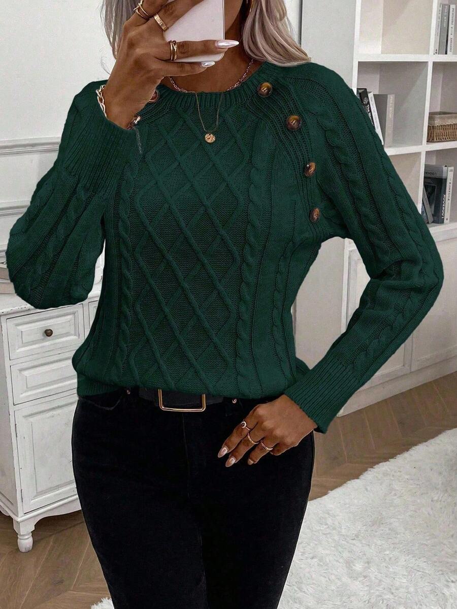 Clara Damenpullover Knopfdetails Zopfmuster