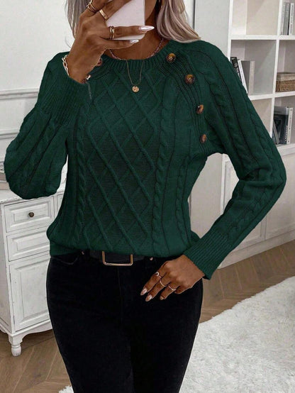 Clara Damenpullover Knopfdetails Zopfmuster
