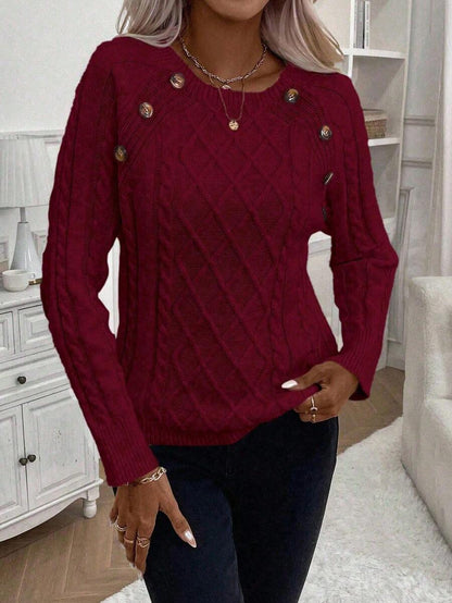 Clara Damenpullover Knopfdetails Zopfmuster