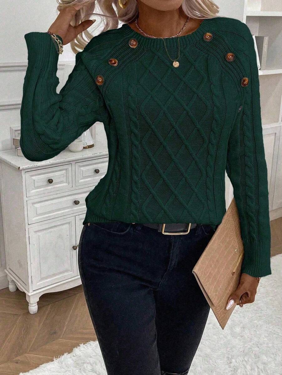Clara Damenpullover Knopfdetails Zopfmuster
