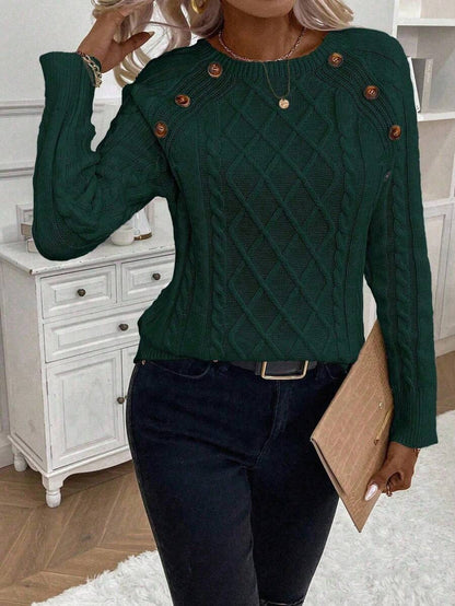 Clara Damenpullover Knopfdetails Zopfmuster