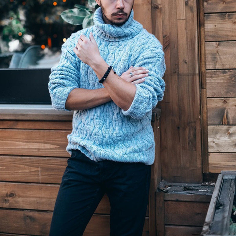 Herren Grobstrickpullover Hoher Kragen Strukturiertes Zopfdesign Warm