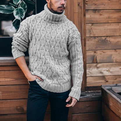 Herren Grobstrickpullover Hoher Kragen Strukturiertes Zopfdesign Warm - Norvielle