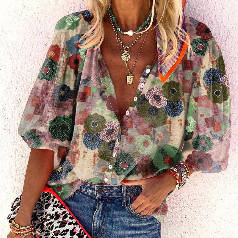 Damen Bluse Florale Druckdetails Locker Norvielle