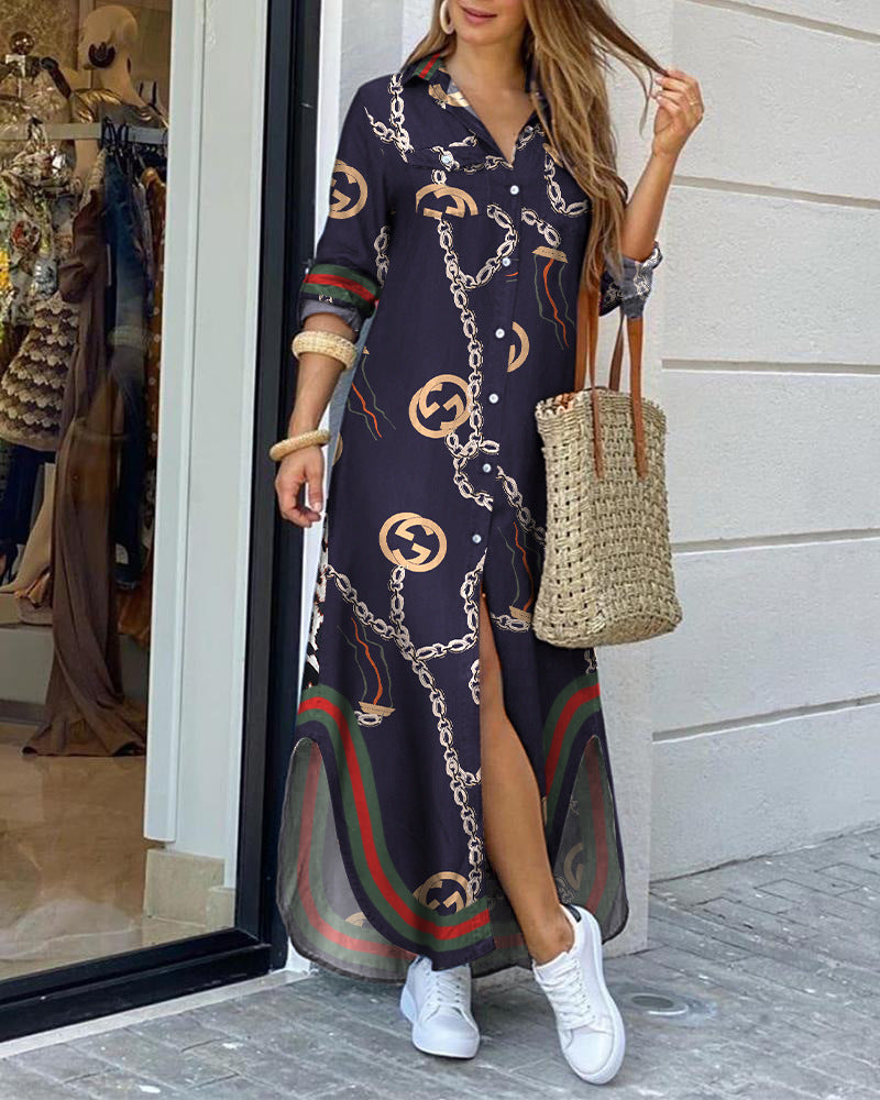 Damen Langarmkleid mit Print Feminin