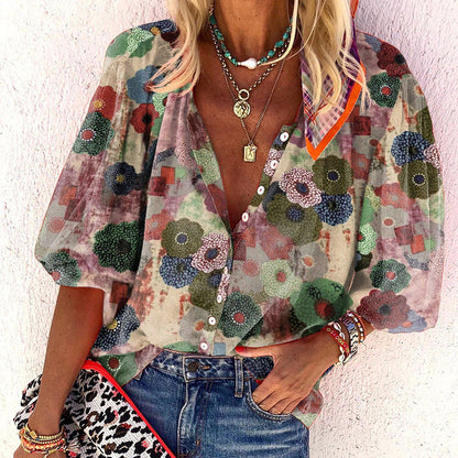 Damen Bluse Florale Druckdetails Locker Norvielle