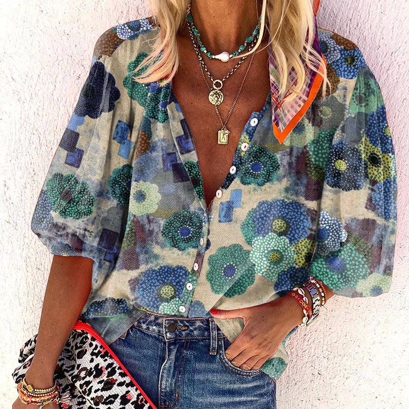 Damen Bluse Florale Druckdetails Locker Norvielle
