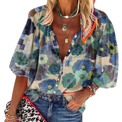 Damen Bluse Florale Druckdetails Locker Norvielle