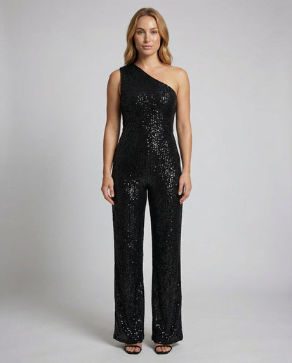 Damen Pailletten Jumpsuit Glitzer Effekt Schwarz - Norvielle
