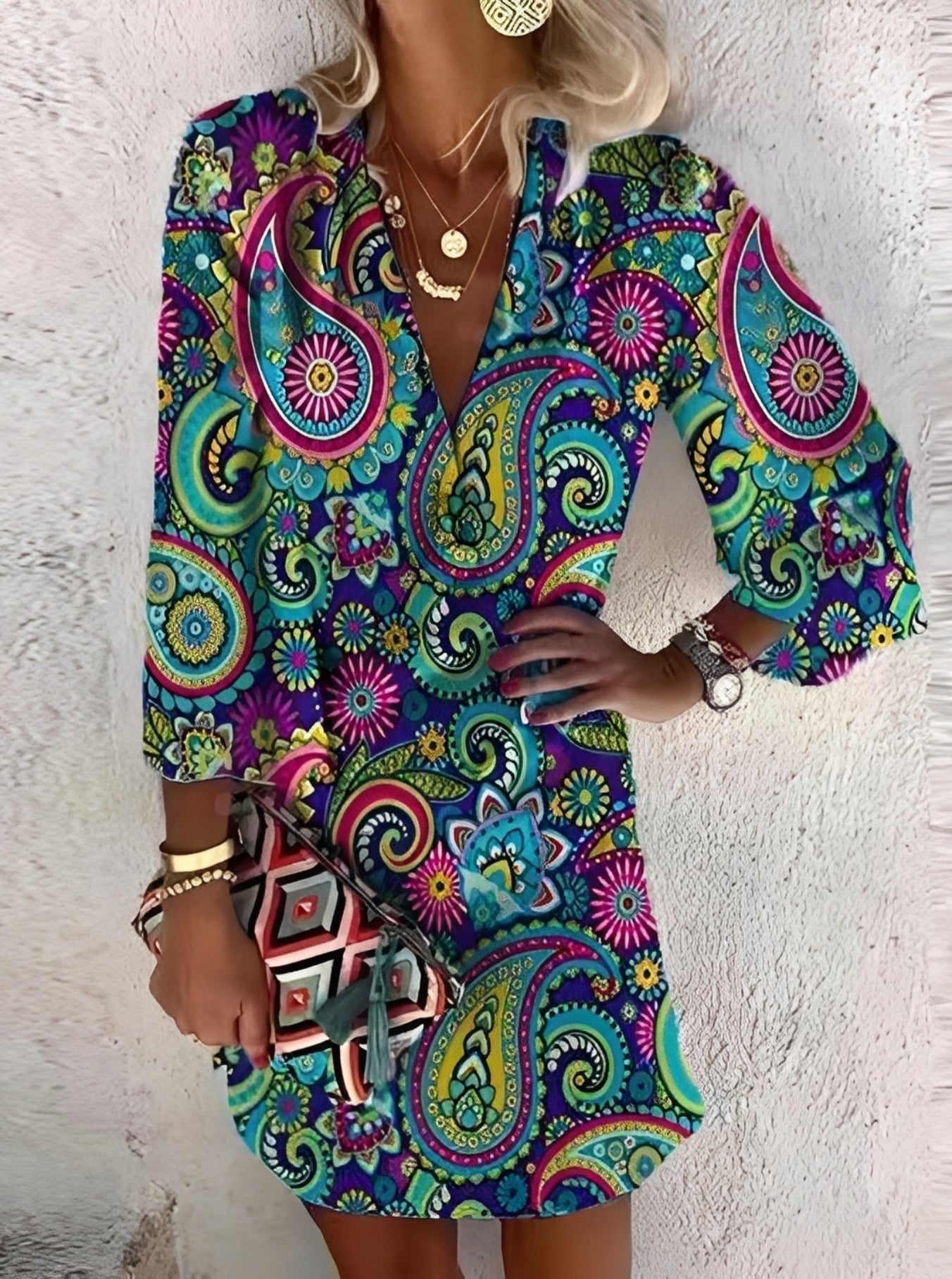 Damen Minikleid Boho-Stil Leicht Sommerlook