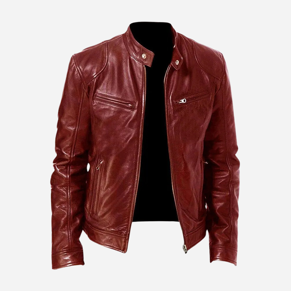Herren Lederjacke Biker-Style Dunkelblau
