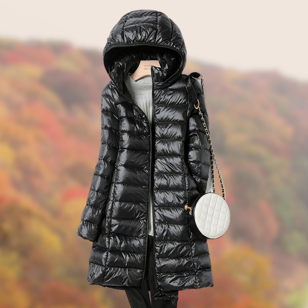 Damen Steppjacke Lange Glänzend Mit Kapuze