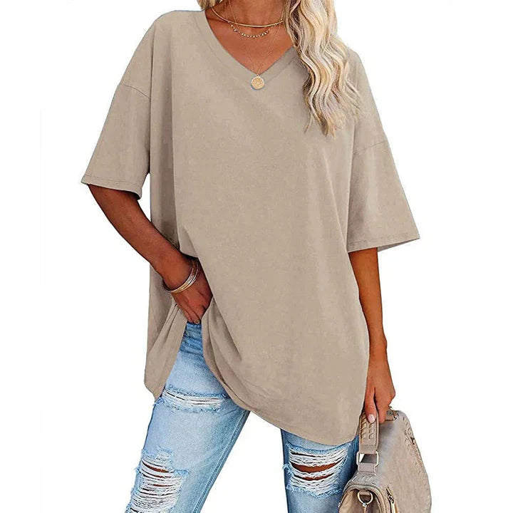 Norvielle Damen V-Ausschnitt T-Shirt Leicht Lockeres Weiss