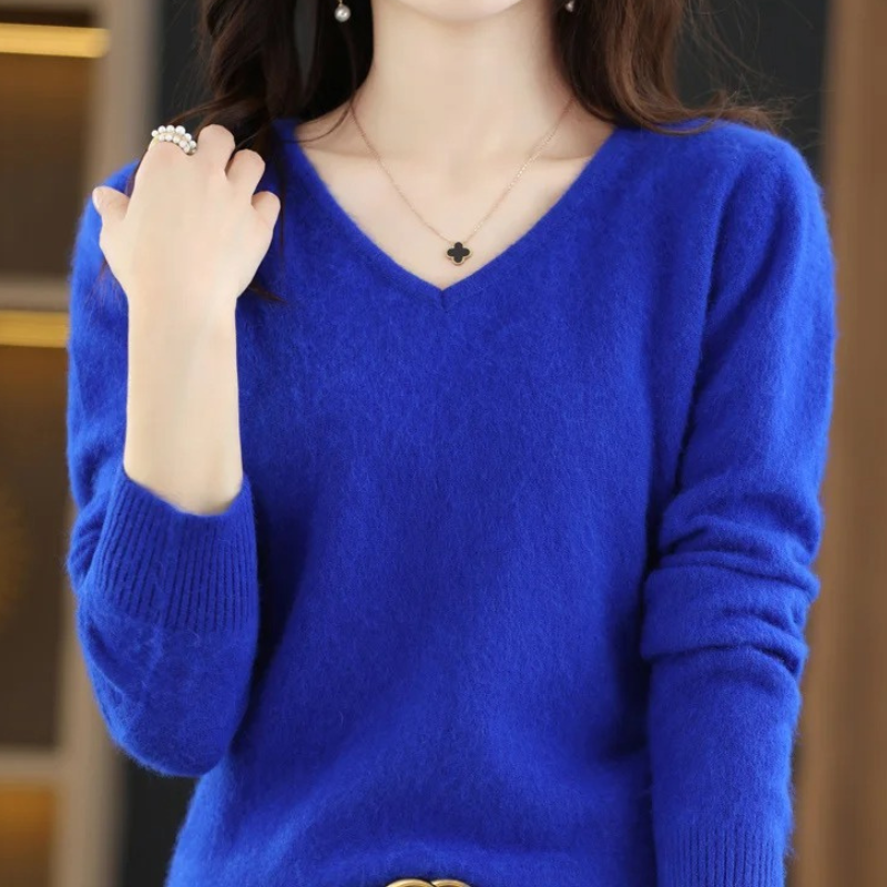 Damen V-Ausschnitt Pullover Leichter Strick