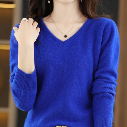 Damen V-Ausschnitt Pullover Leichter Strick