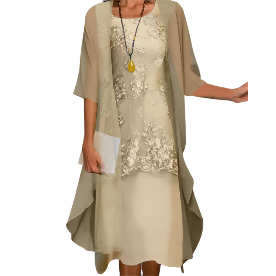 Damen Hochzeitsgastkleid Fließendes Midi-Kleid mit transparenten