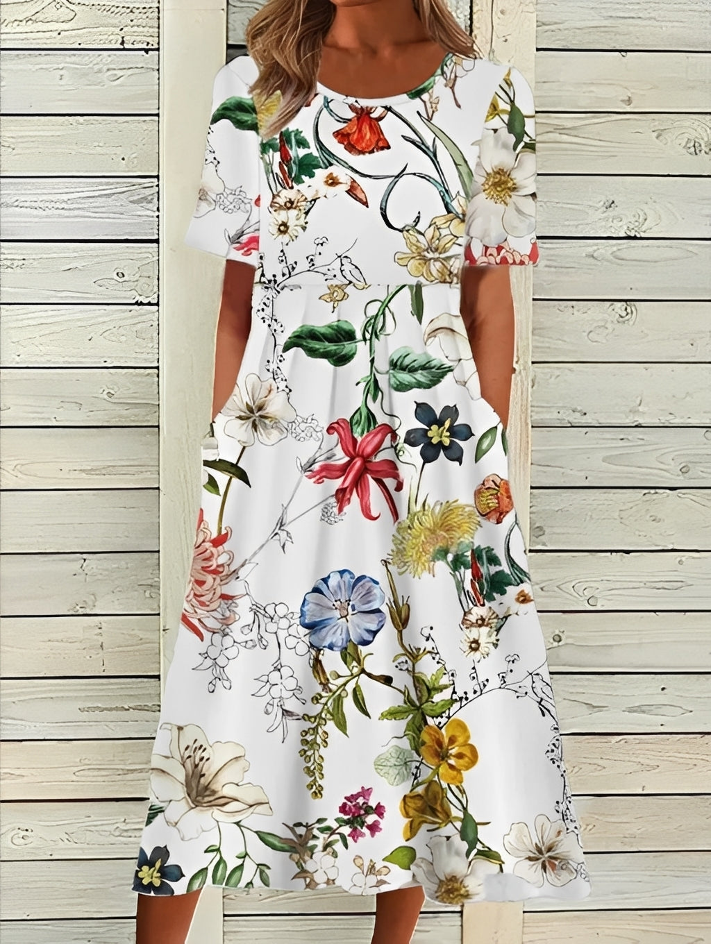 Damen Midikleid Floral Elegantes Kleid Fließend