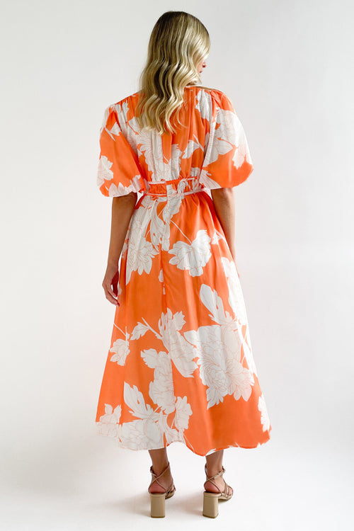 Norvielle Damen Maxi-Kleid Puffärmel Print