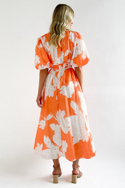 Norvielle Damen Maxi-Kleid Puffärmel Print