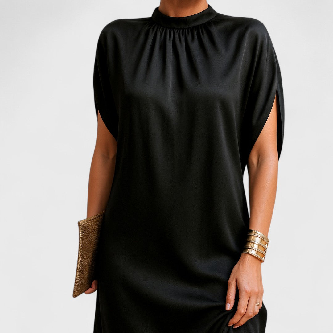 Damen Minikleid Hohem Kragen Lockere Passform