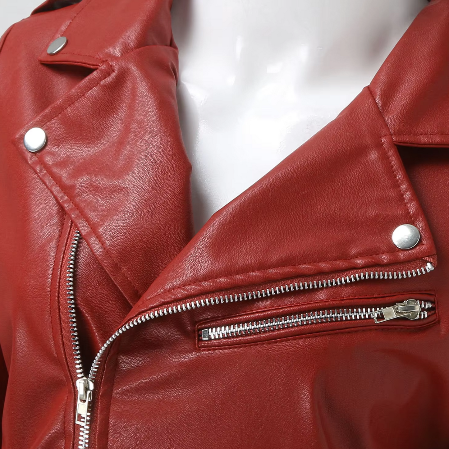 Damen Bikerjacke Leder Gürtel Reißverschluss