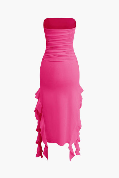 Damen Maxikleid mit Volant-Details Elegantes Bandeau-Design